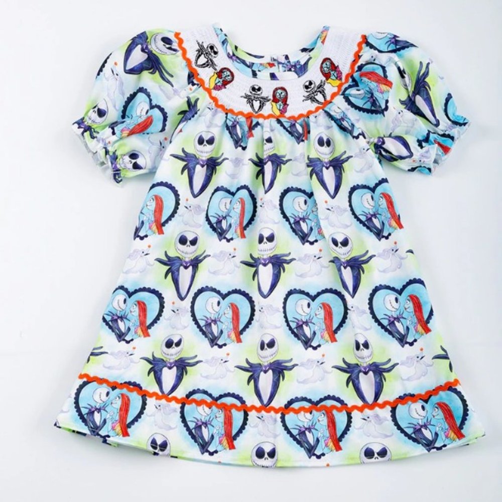 Jack Skellington Nightmare Before Christmas Sally Embroidered Smocked Dress
